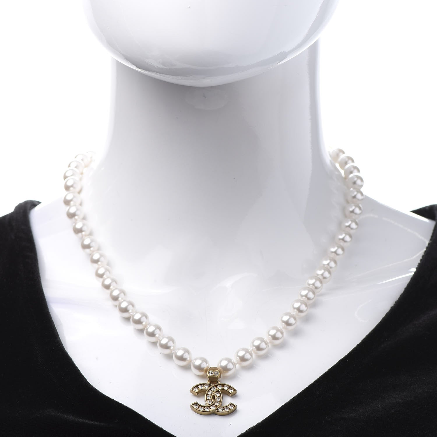Chanel Pearl Crystal CC Short Necklace Gold 2 of 5
