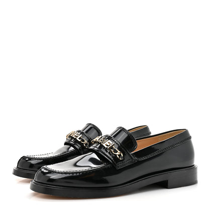 Chanel Shiny Calfskin Logo Loafers 39 Black 4 of 9