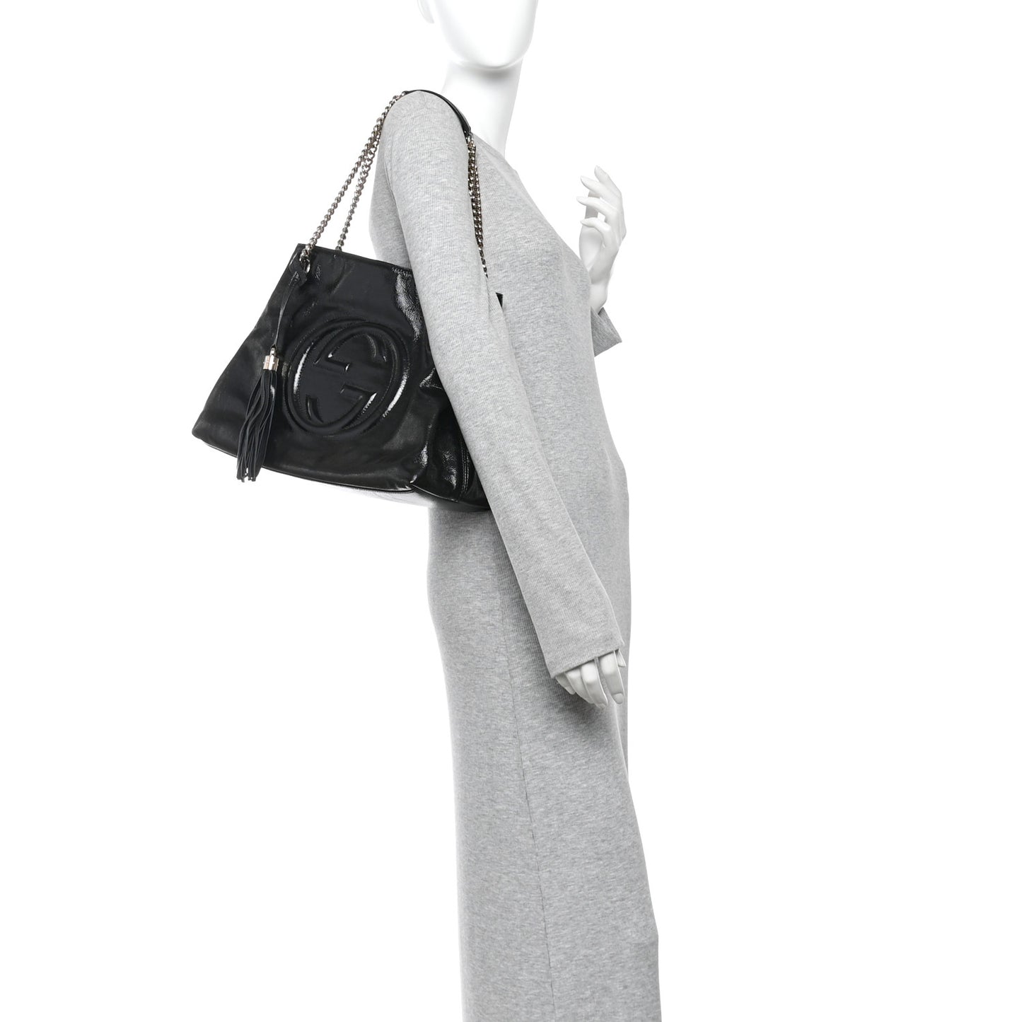 Patent Medium Soho Chain Shoulder Bag Black