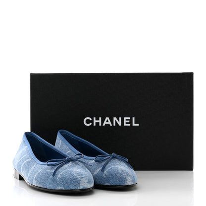Chanel Denim Printed CC Cap Toe Ballerina Flats 37 Light Blue White 13 of 13