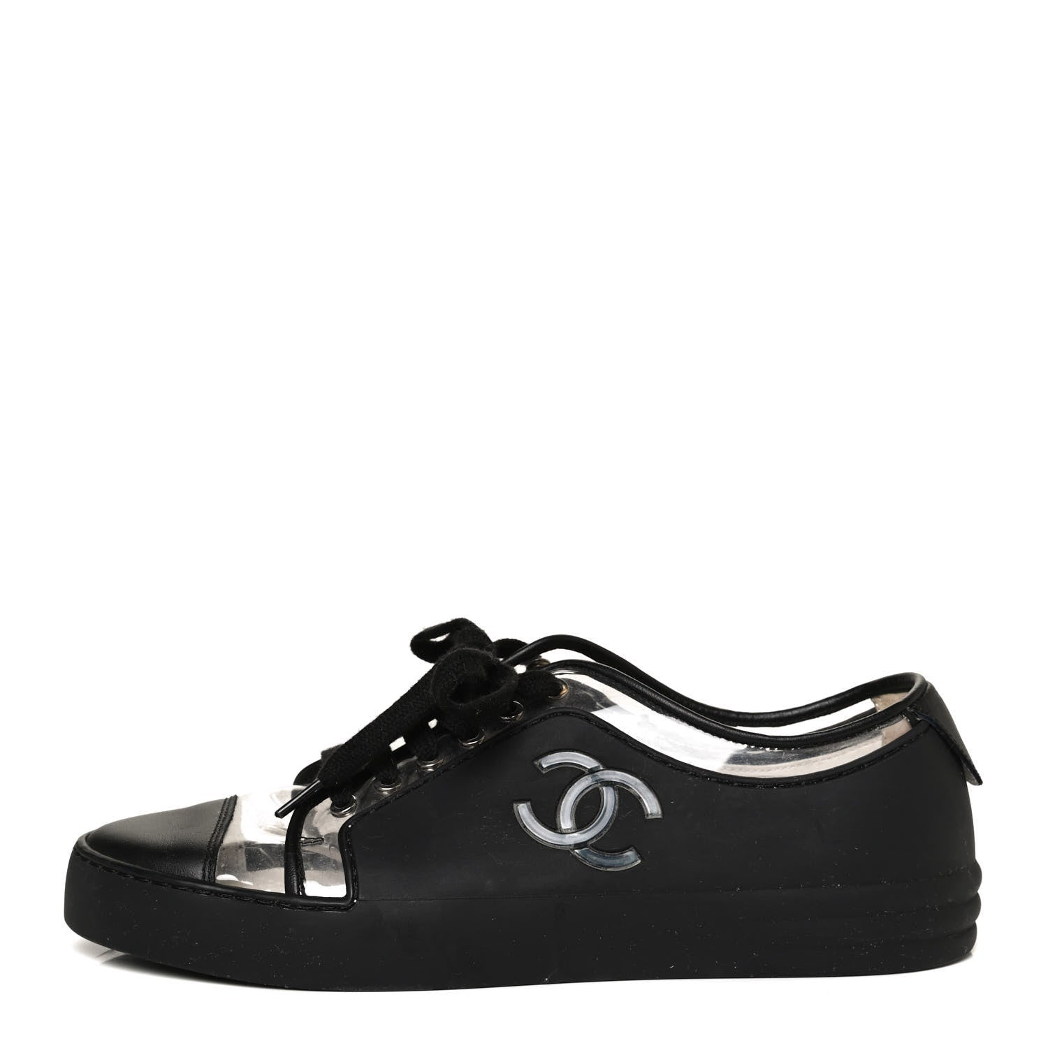 Chanel Calfskin PVC Womens CC Sneakers 38 Black Transparent 1 of 10