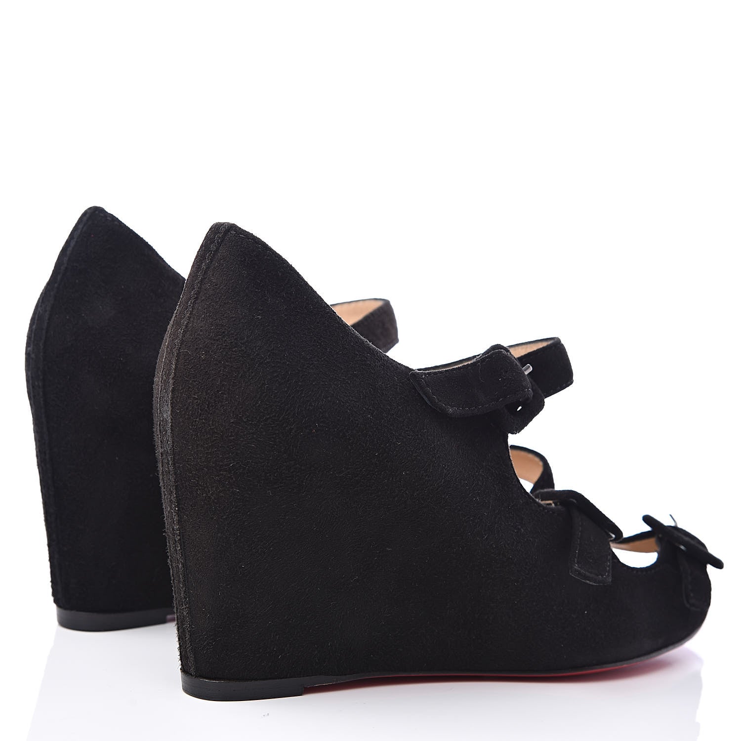 Christian Louboutin Veau Velours Janice 70 Open Toe Wedges 37 Black 4 of 8