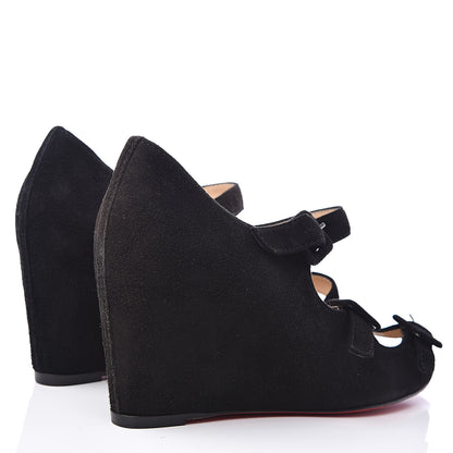 Christian Louboutin Veau Velours Janice 70 Open Toe Wedges 37 Black 4 of 8
