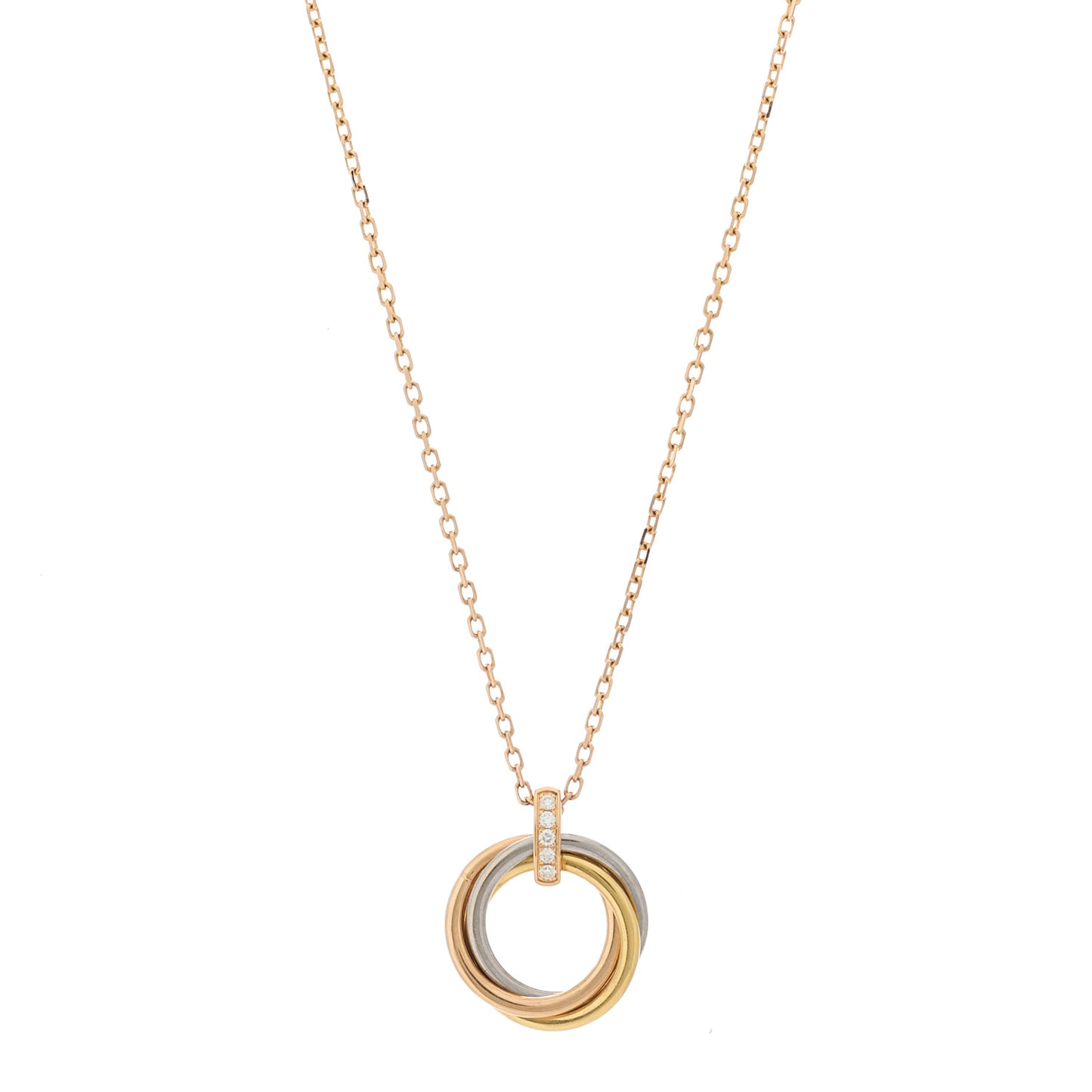 18K Pink White Yellow Gold Diamond Trinity Pendant Necklace