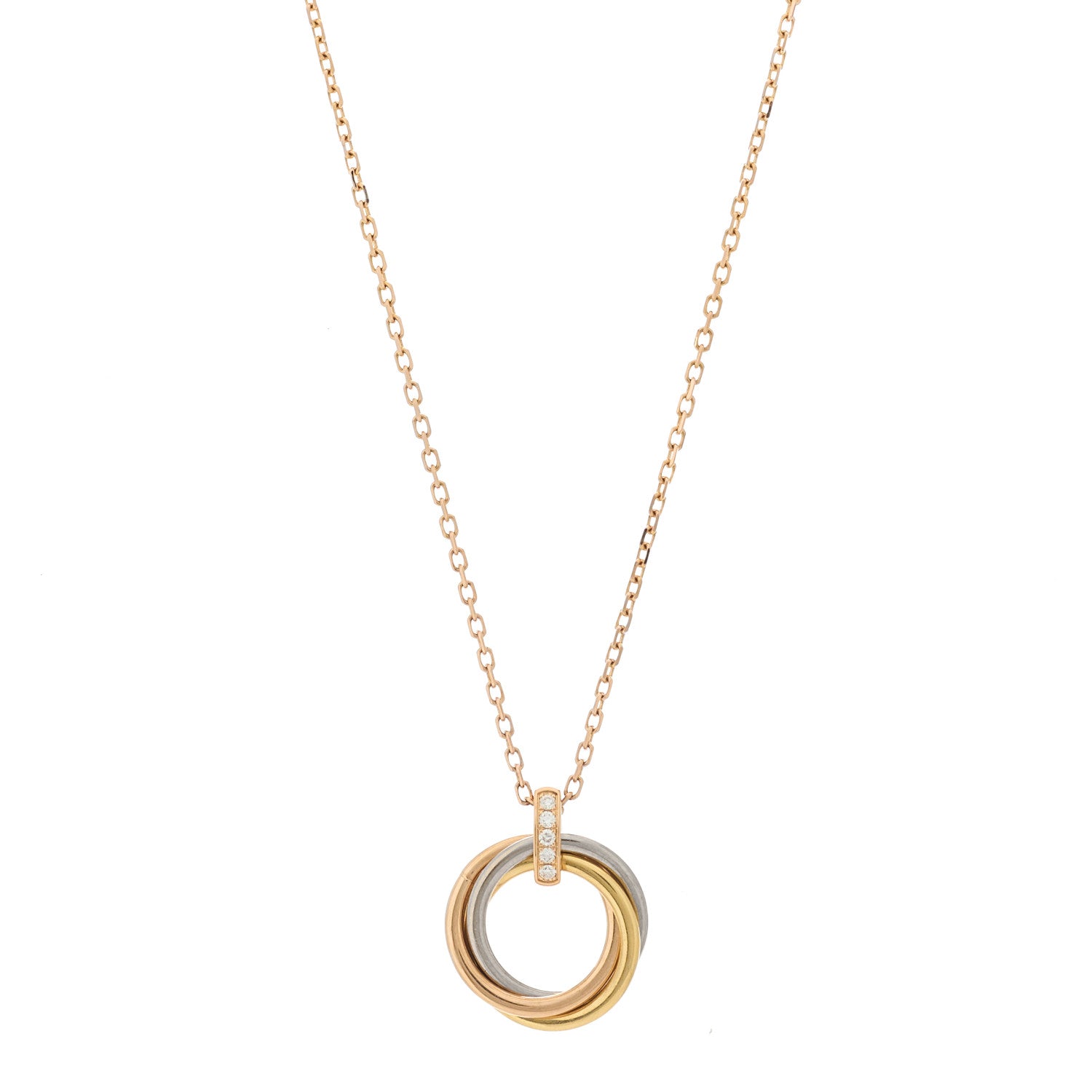 Cartier 18K Pink White Yellow Gold Diamond Trinity Pendant Necklace 1 of 7