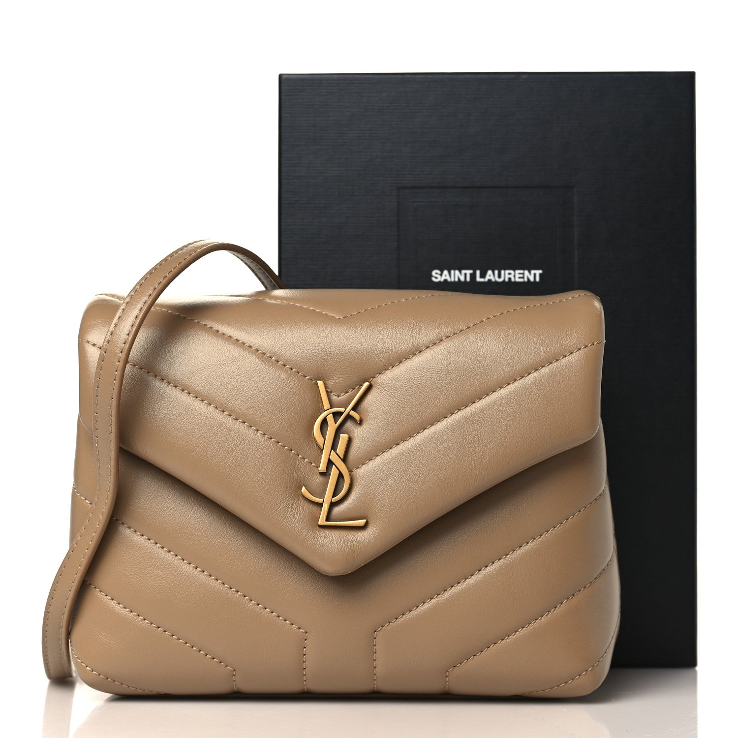Saint Laurent Calfskin Y Quilted Monogram Toy Loulou Crossbody Bag Latte 10 of 10