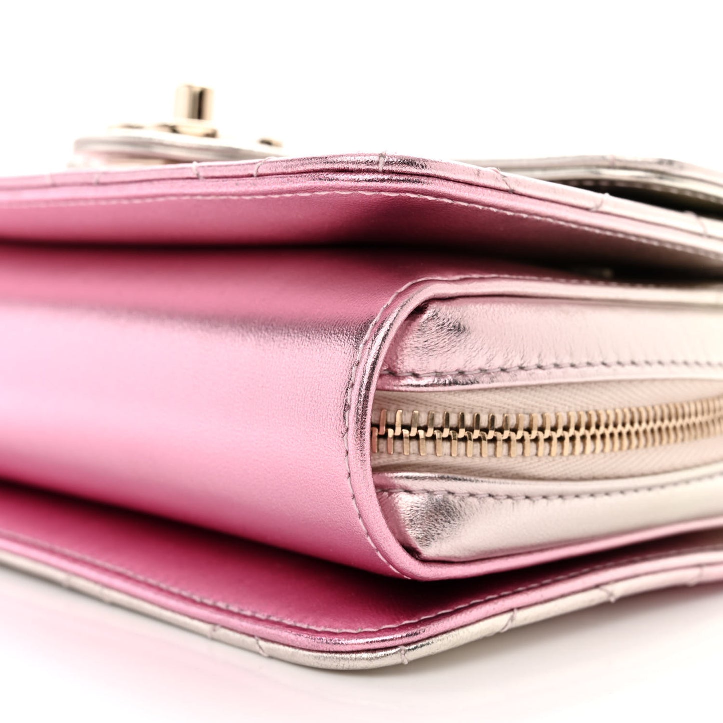 Metallic Lambskin Like A Wallet Flap Golden Pink
