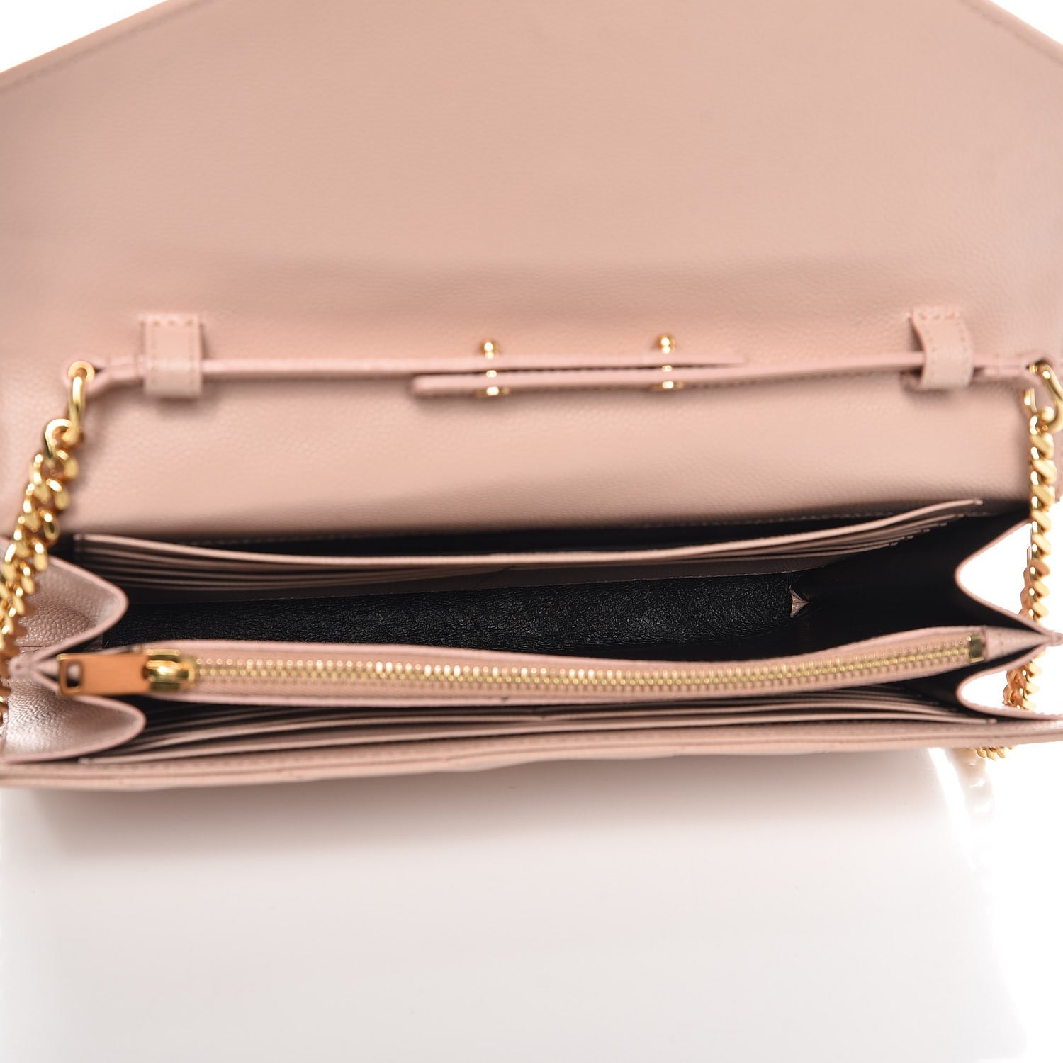Saint Laurent Grain De Poudre Matelasse Chevron Monogram Chain Wallet Pale Blush 5 of 12