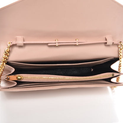 Saint Laurent Grain De Poudre Matelasse Chevron Monogram Chain Wallet Pale Blush 5 of 12