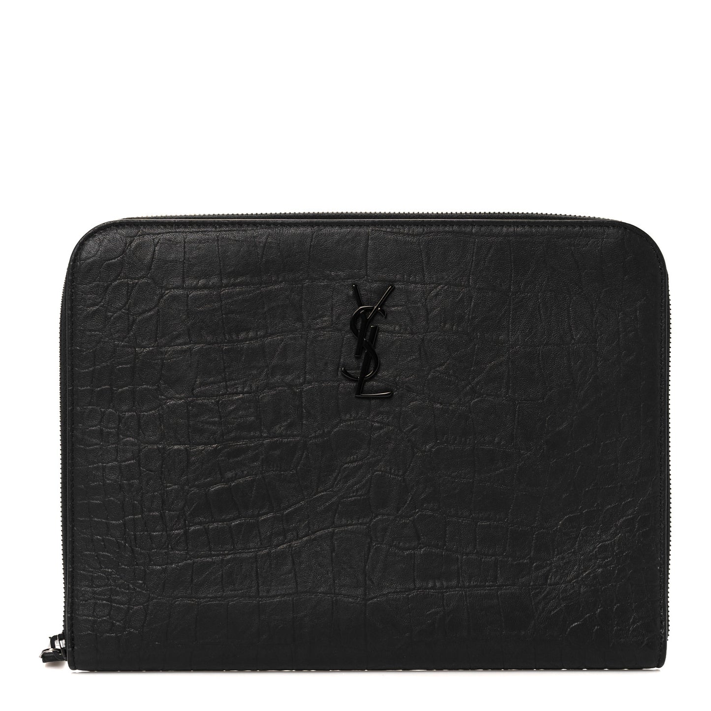Calfskin Crocodile Embossed Monogram iPad Case Black