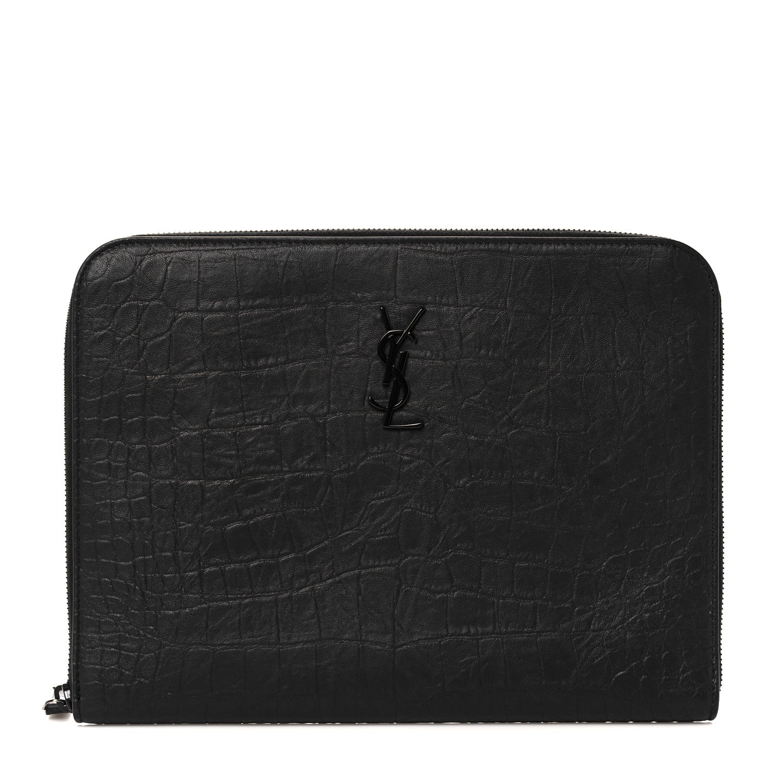Saint Laurent Calfskin Crocodile Embossed Monogram iPad Case Black 1 of 10