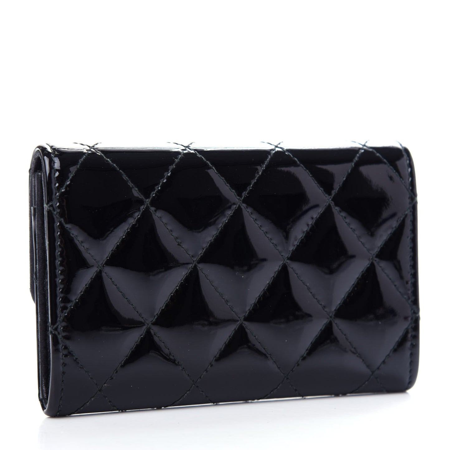 Patent Quilted Flap Card Holder Wallet Black