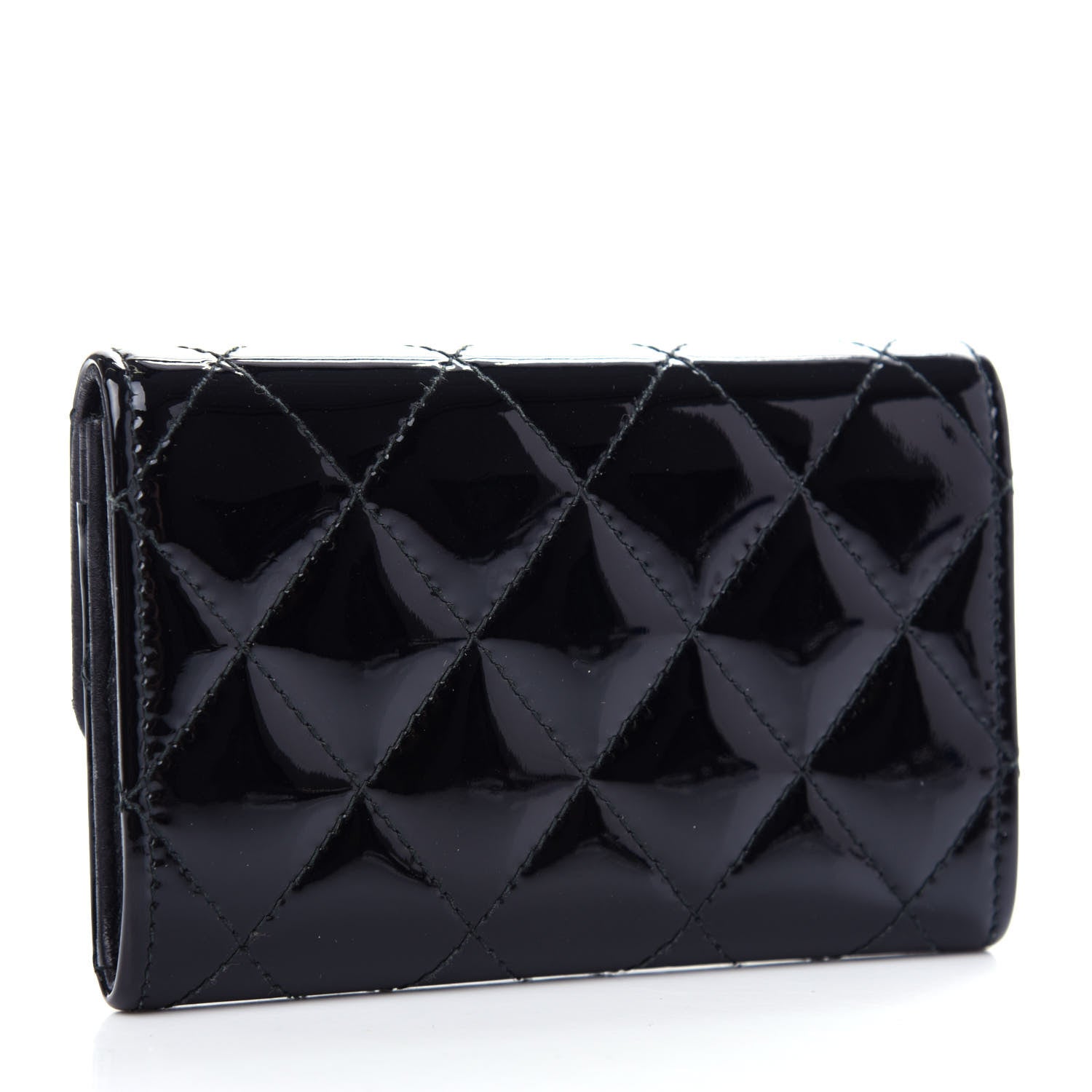 Chanel Patent Quilted Flap Card Holder Wallet Black 3 of 9