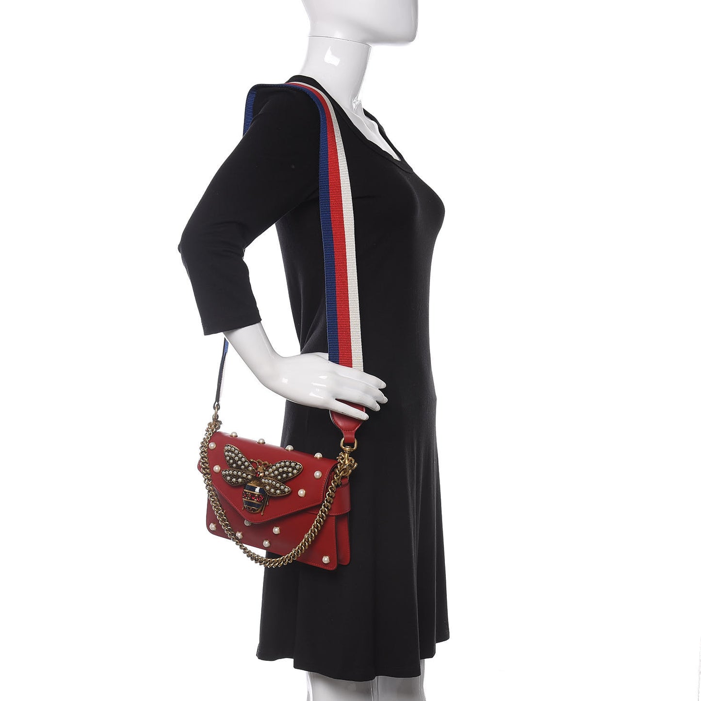 Nappa Pearl Studded Mini Queen Margaret Broadway Shoulder Bag Hibiscus Red