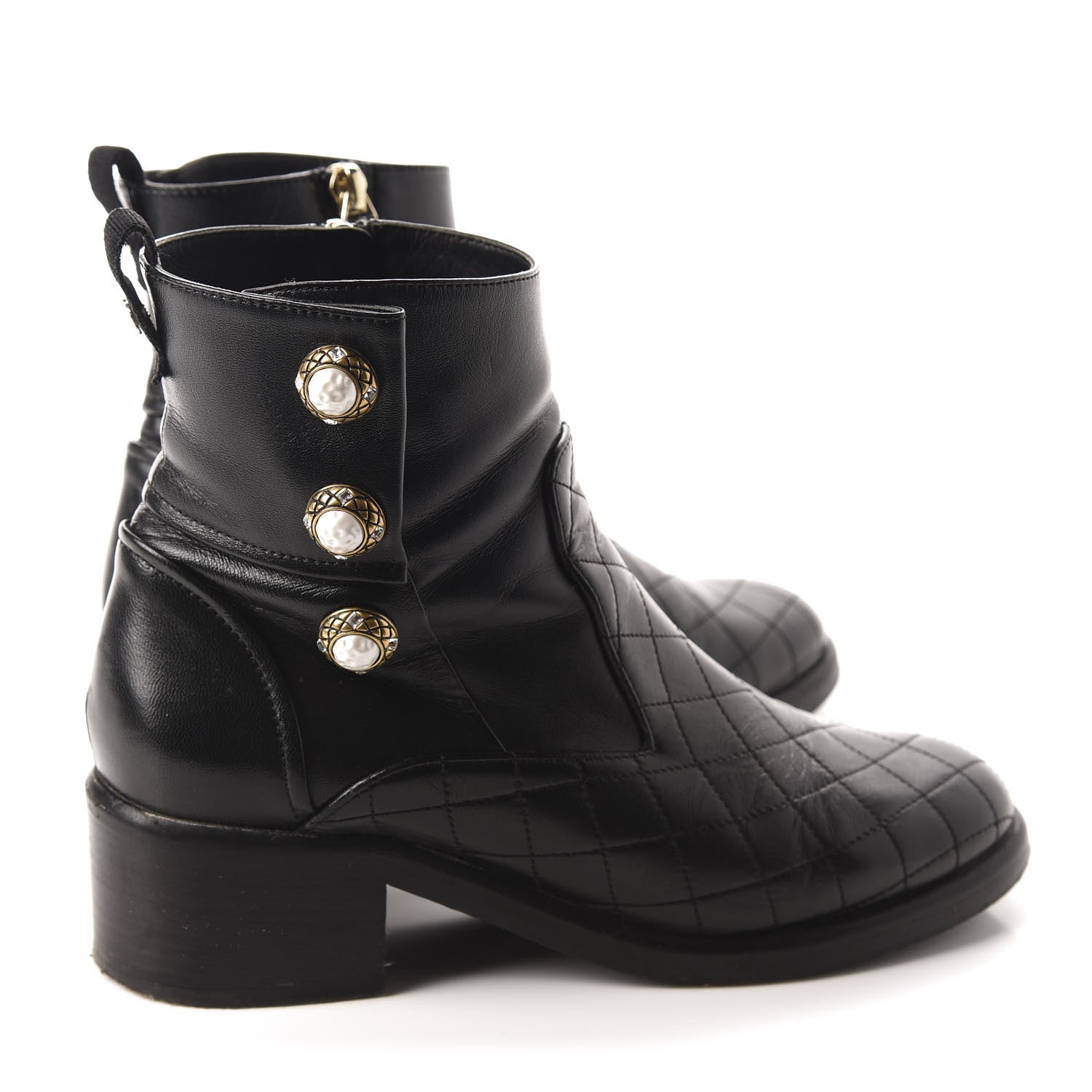 Chanel Lambskin Patent Calfskin Quilted Pearl Boots 38.5 Black 4 of 13