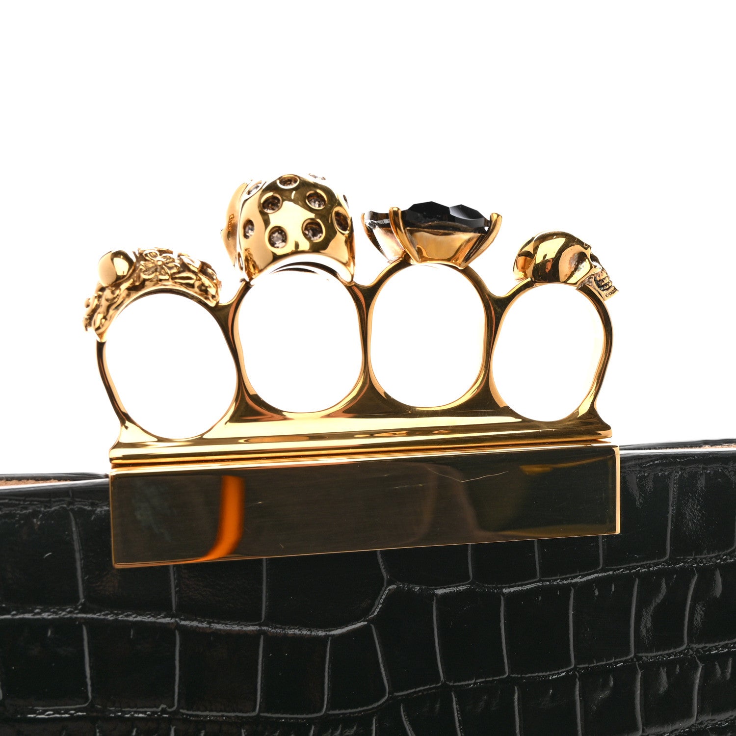 Alexander McQueen Calfskin Crocodile Embossed Knuckle Flat Clutch