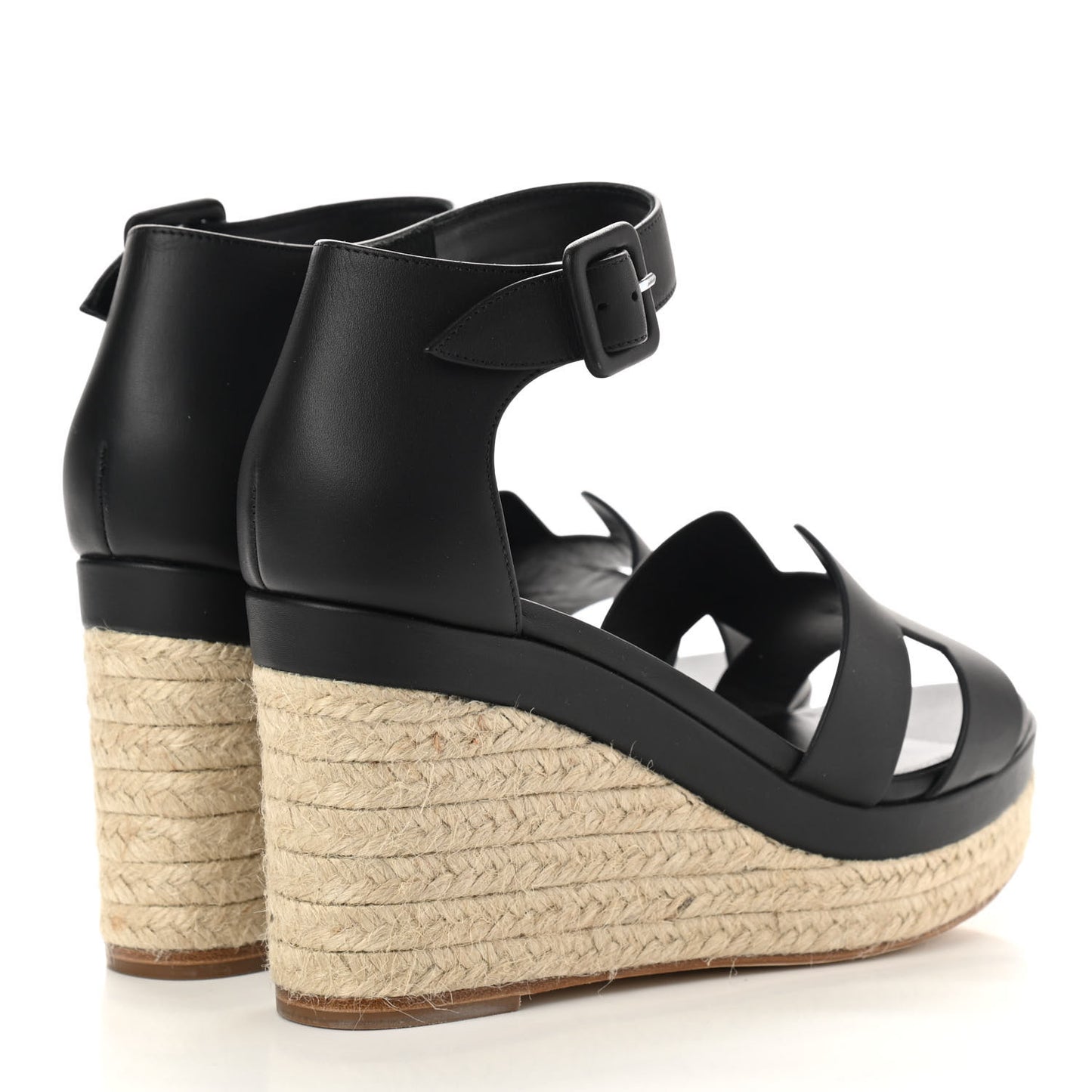Goatskin Elda Espadrille Wedge Sandals 38 Black