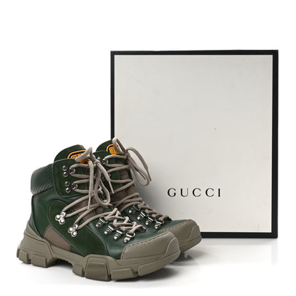Gucci X SEGA Calfskin Suede Technical Canvas Womens Flashtrek High-Top Sneakers 37.5 Olive Green Ardesia 9 of 9
