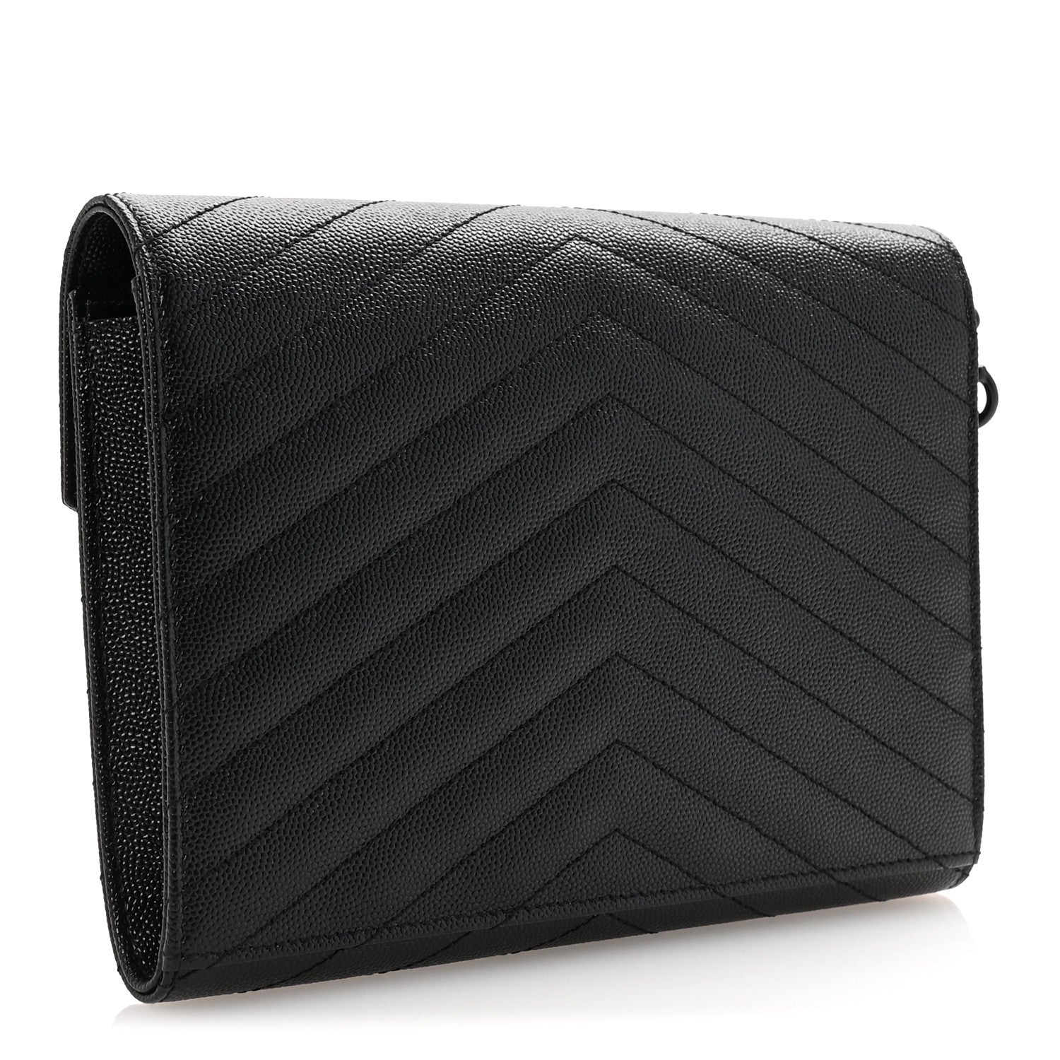 Saint Laurent Grain De Poudre Matelasse Chevron Monogram Monochrome Envelope Clutch Black 3 of 7