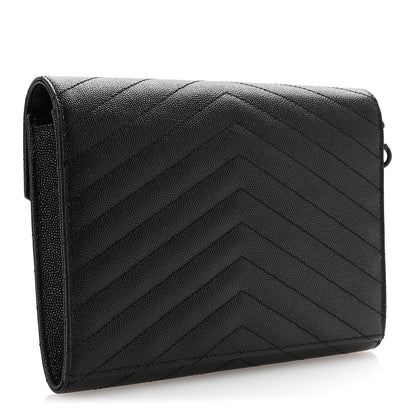 Saint Laurent Grain De Poudre Matelasse Chevron Monogram Monochrome Envelope Clutch Black 3 of 7