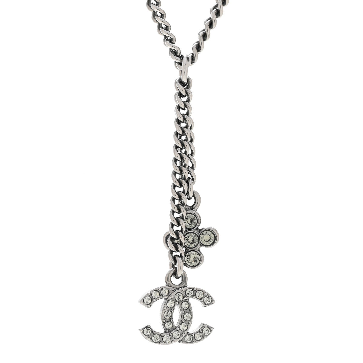 Chanel Ruthenium Crystal Flower CC Lariat Necklace 4 of 6