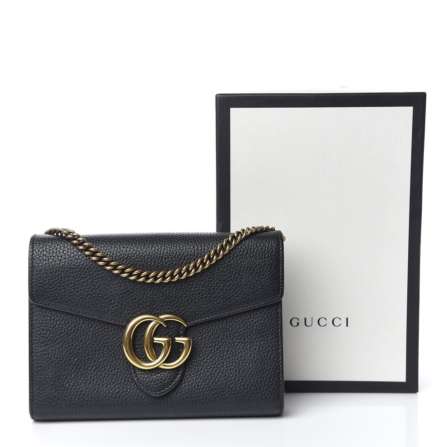 Calfskin GG Marmont Chain Wallet Black