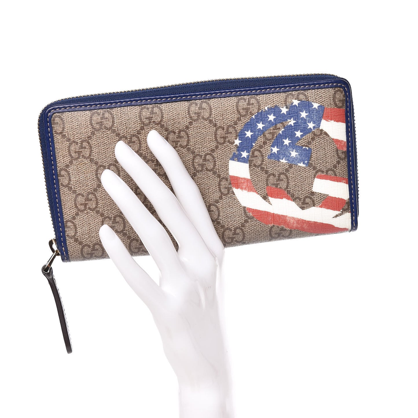 GG Plus Monogram USA Flag Zip Around Wallet Blue