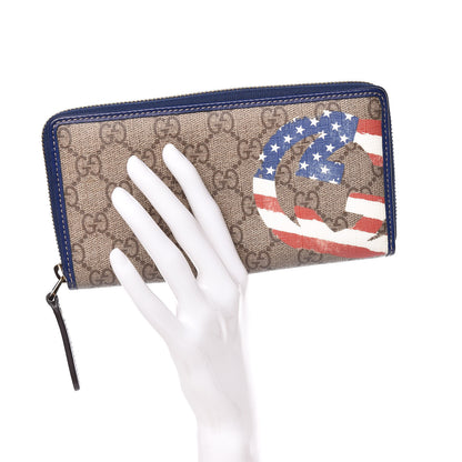 Gucci GG Plus Monogram USA Flag Zip Around Wallet Blue 2 of 9