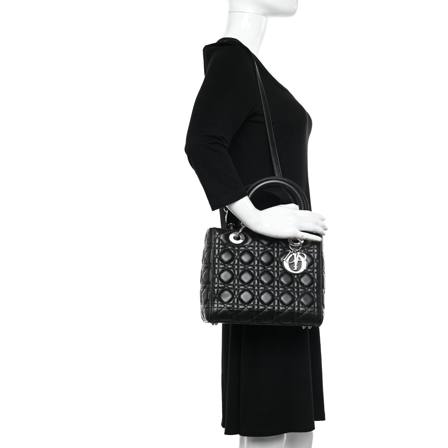 Christian Dior Lambskin Cannage Medium Lady Dior Black 2 of 11