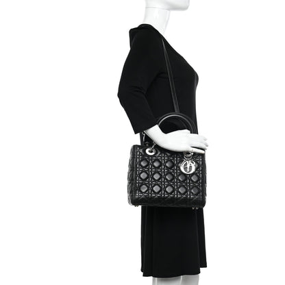 Christian Dior Lambskin Cannage Medium Lady Dior Black 2 of 11