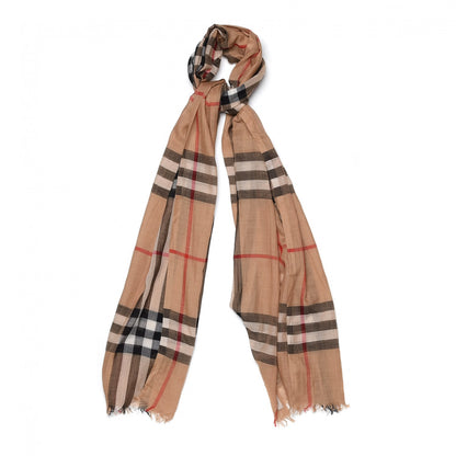 Burberry Wool Silk Gauze Giant Check Scarf Camel 1 of 4