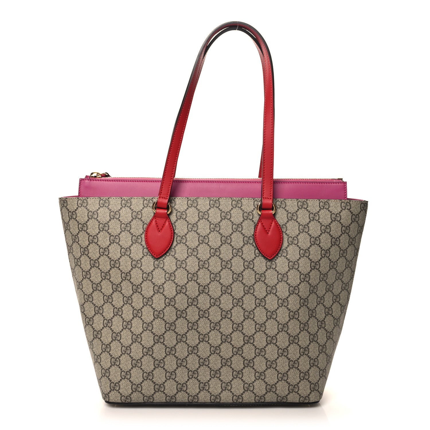 Gucci GG Supreme Monogram Medium Zippered Bucket Tote Beige Hibiscus Red New Rosette 1 of 10