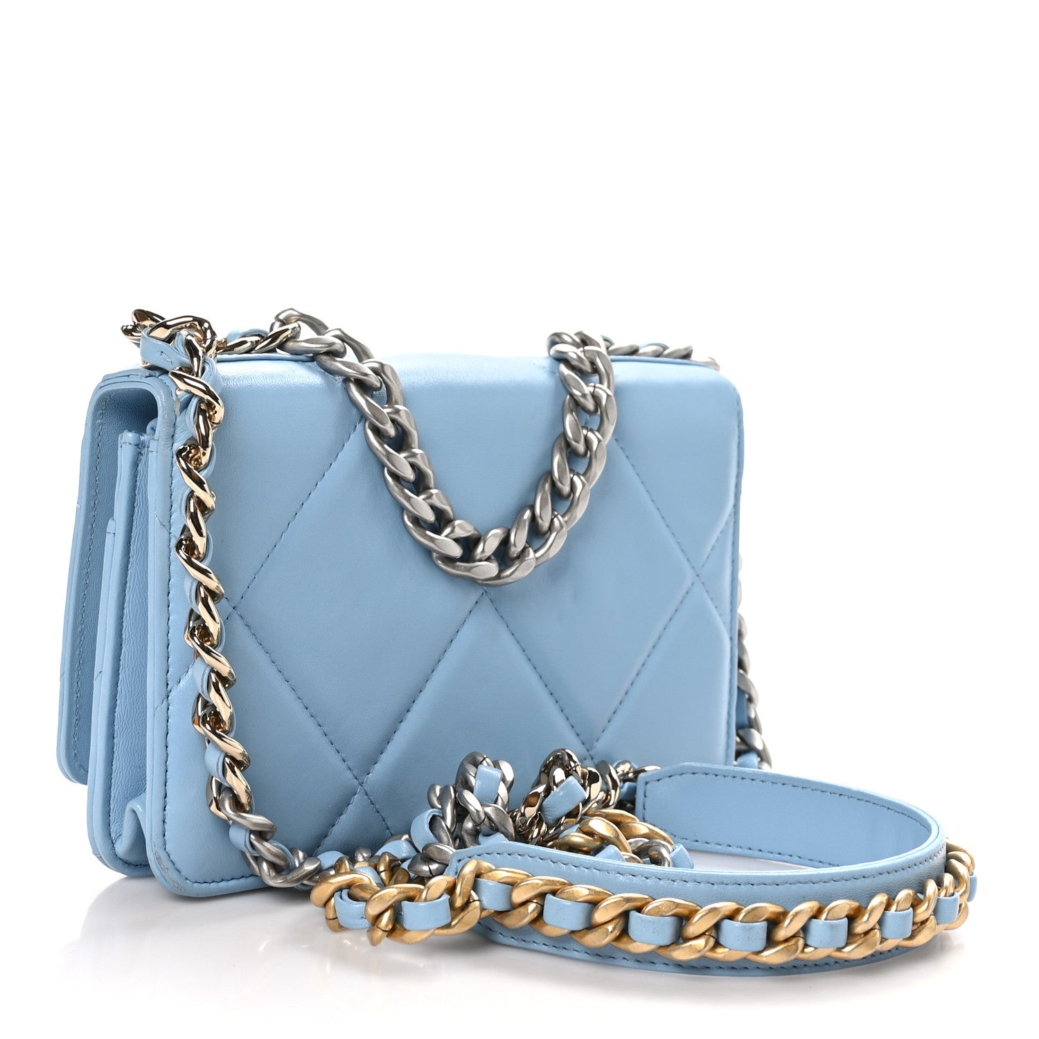 Chanel Lambskin Quilted Chanel 19 Wallet On Chain WOC Light Blue 3 of 12