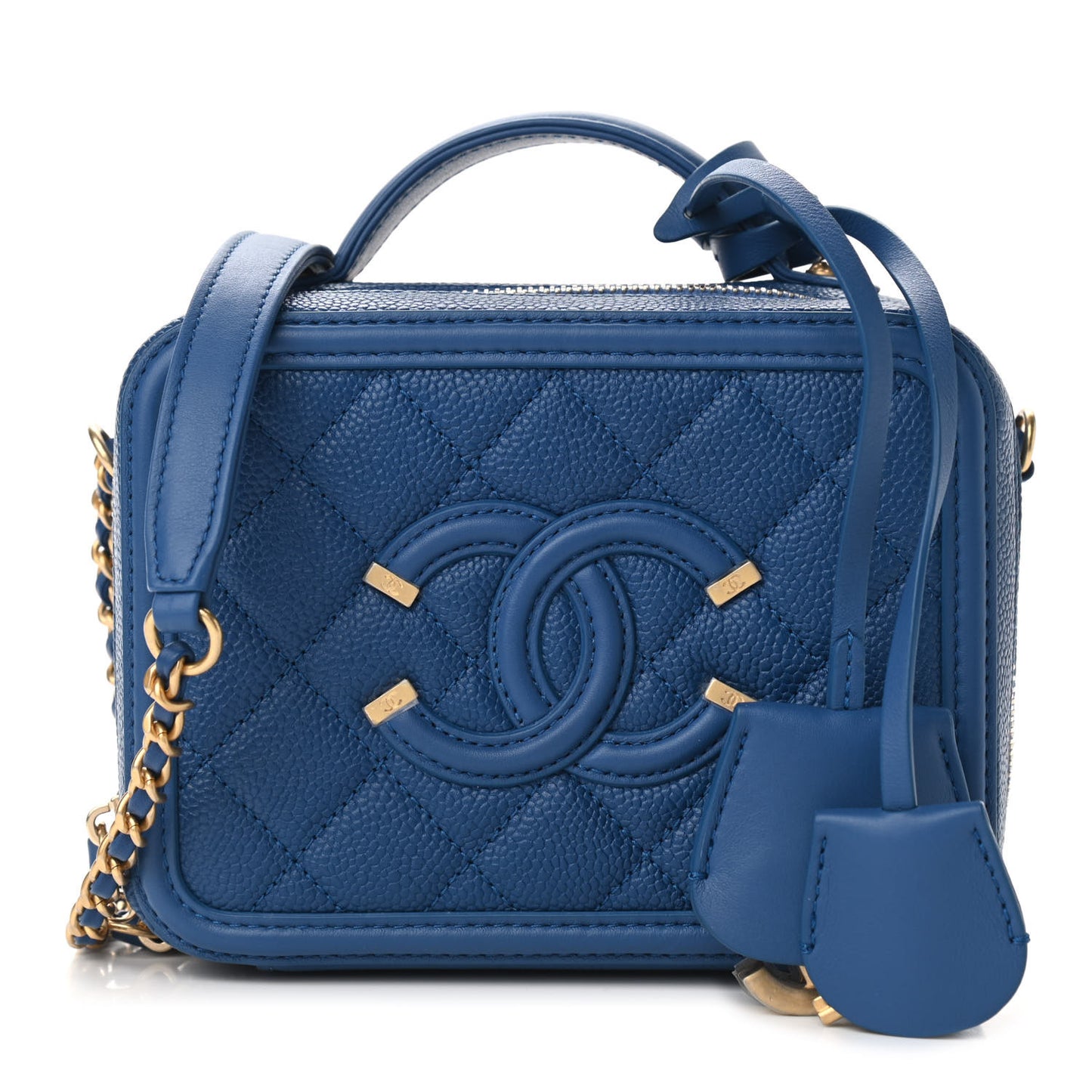 Caviar Quilted Small CC Filigree Vanity Case Dark Blue