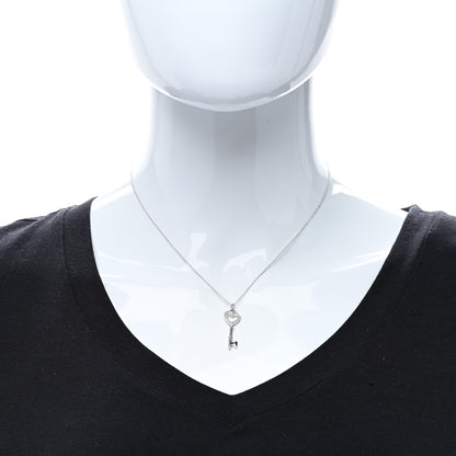 Tiffany 18K White Gold Diamond Mini Heart Key Charm Pendant Link Necklace 3 of 5