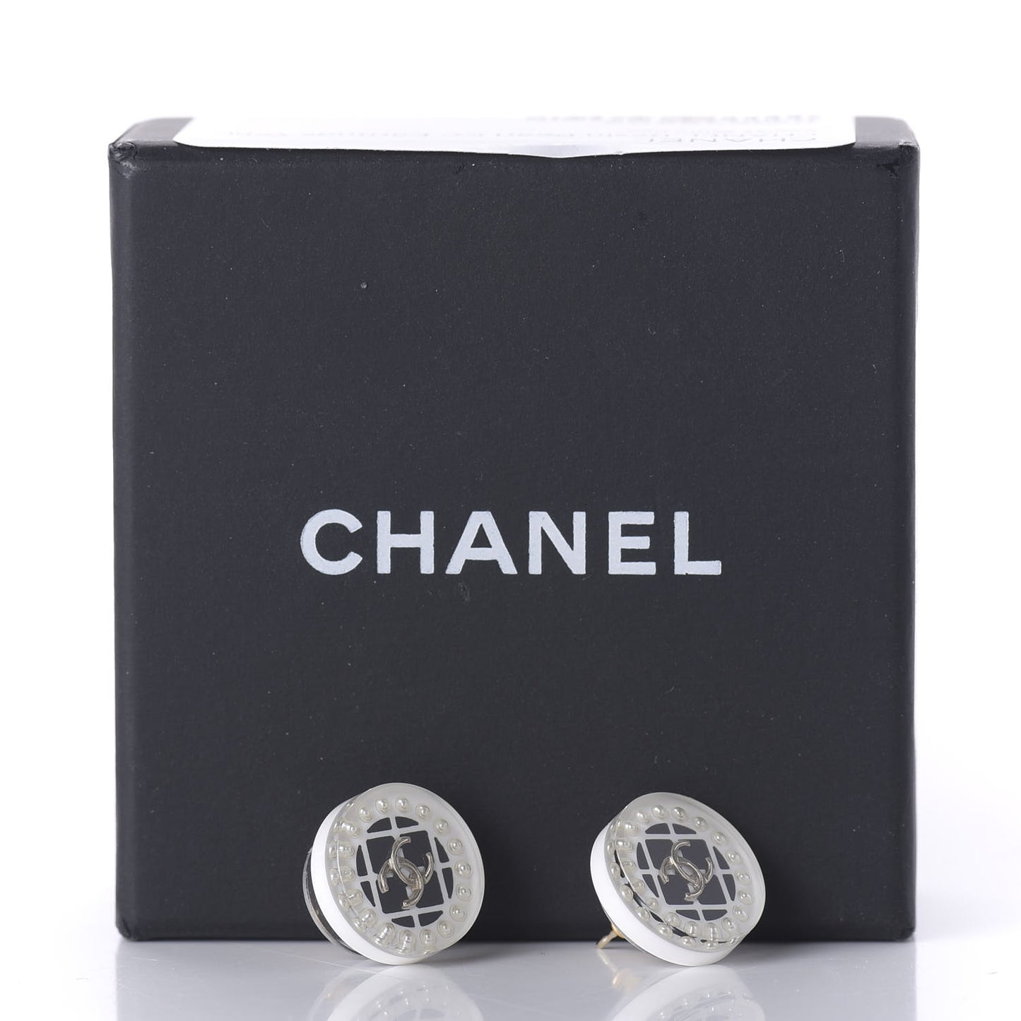 Resin Pearl CC Earrings White Black