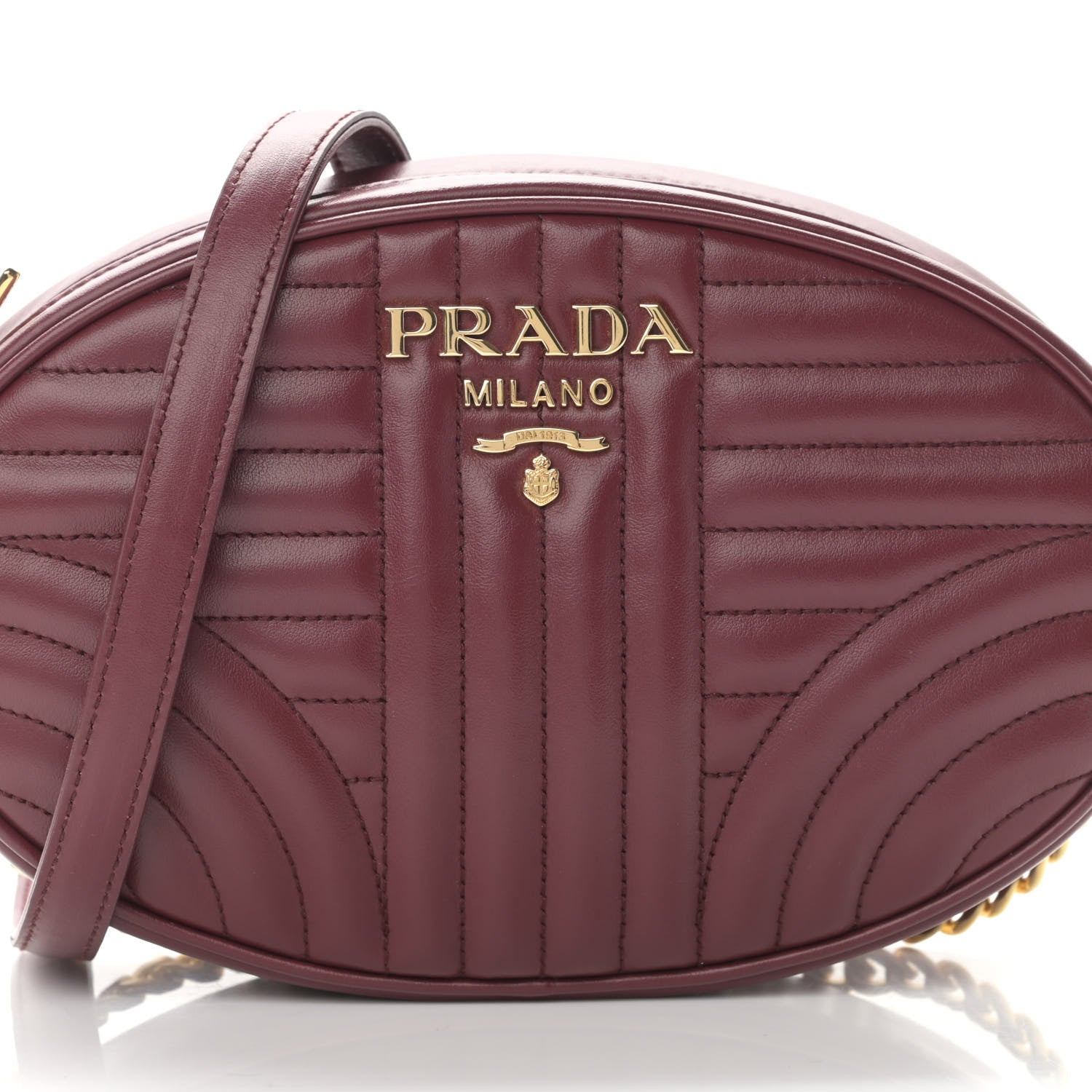 Prada Soft Calfskin Impunture Diagramme Oval Crossbody Bag Cerise 8 of 11
