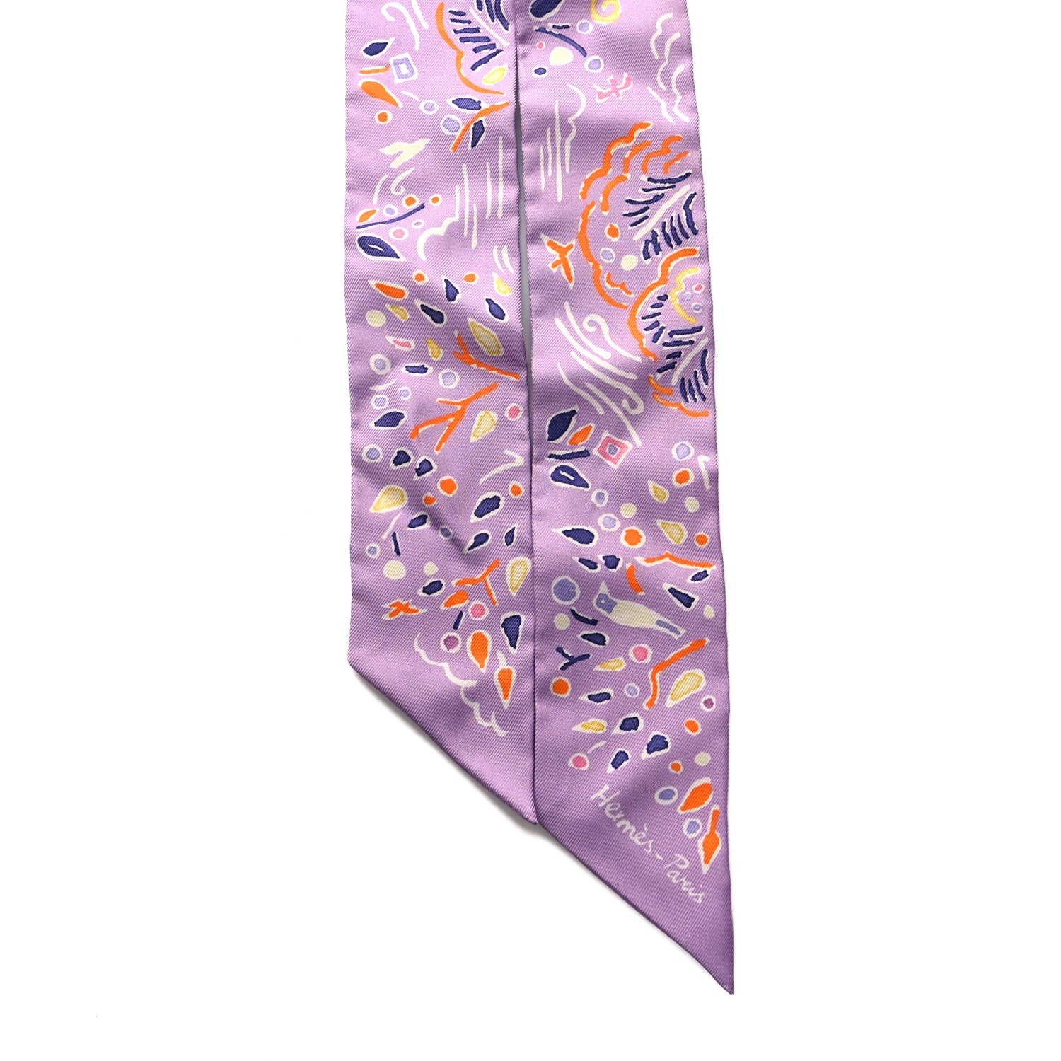 Hermes Silk Isola Di Primavera Twilly Lilas Orange Jaune 2 of 4