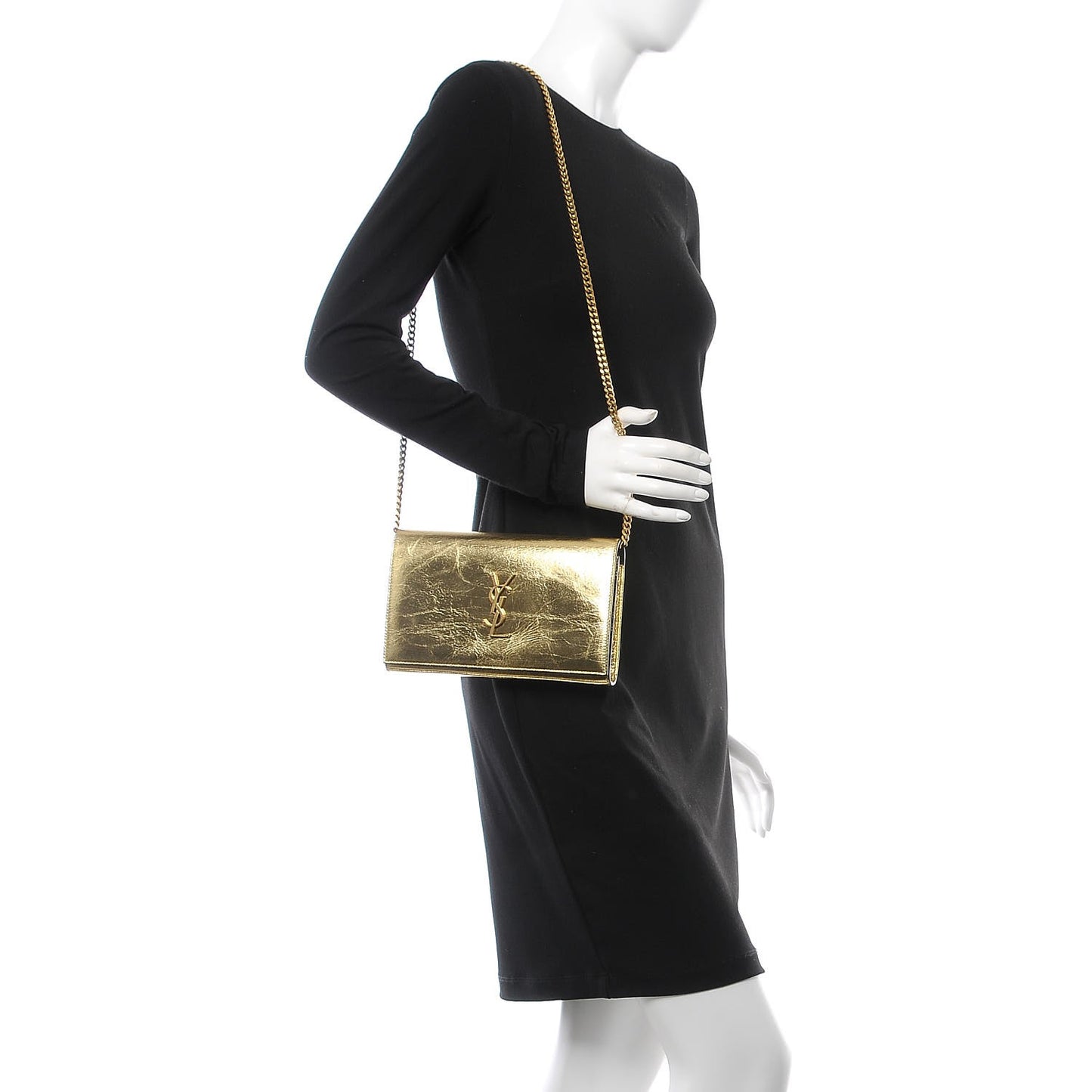 Metallic Calfskin Monogram Chain Wallet Gold Black