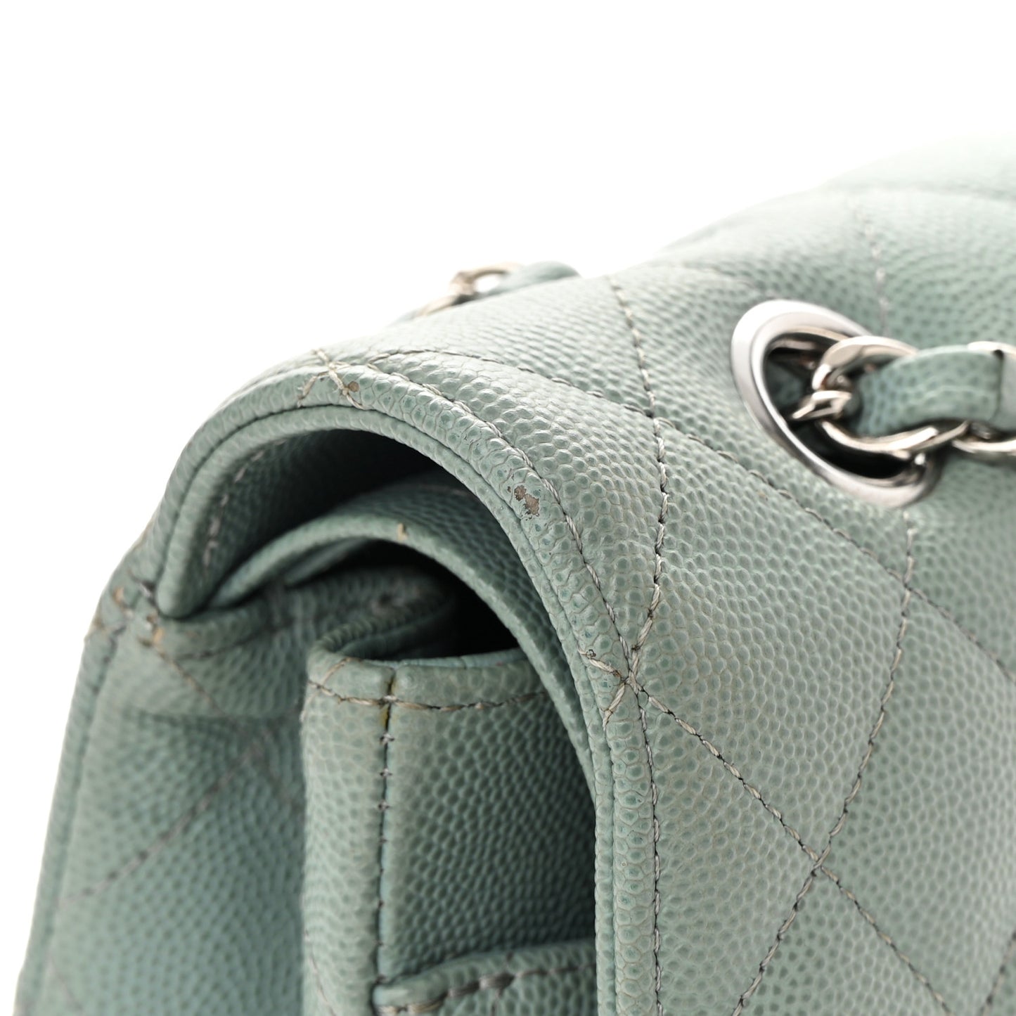 Caviar Quilted Medium Double Flap Light Blue