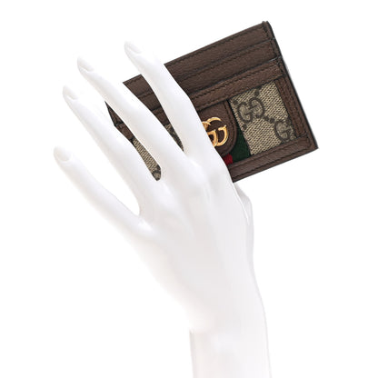Gucci GG Supreme Monogram Textured Dollar Calfskin Ophidia Card Holder Beige Ebony New Acero 2 of 7