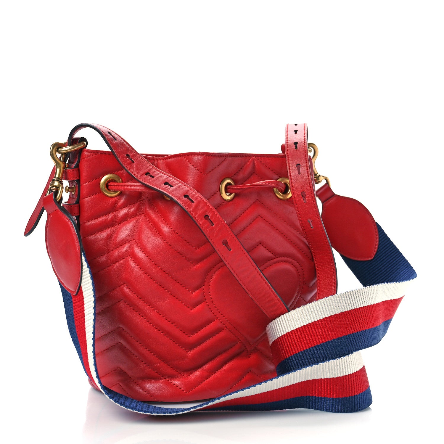 Gucci Calfskin Matelasse Sylvie Web GG Marmont Bucket Bag Hibiscus Red 3 of 8