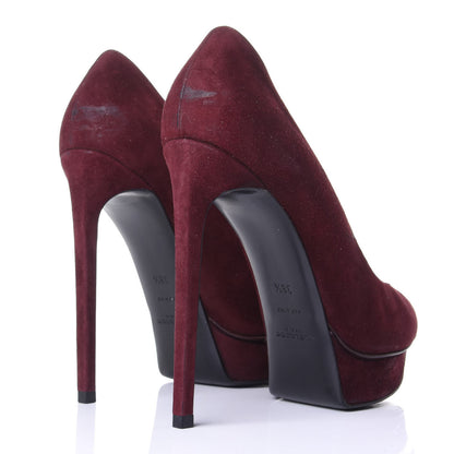 Saint Laurent Suede Janis 105 Platform Pumps 38.5 Burgundy 5 of 11