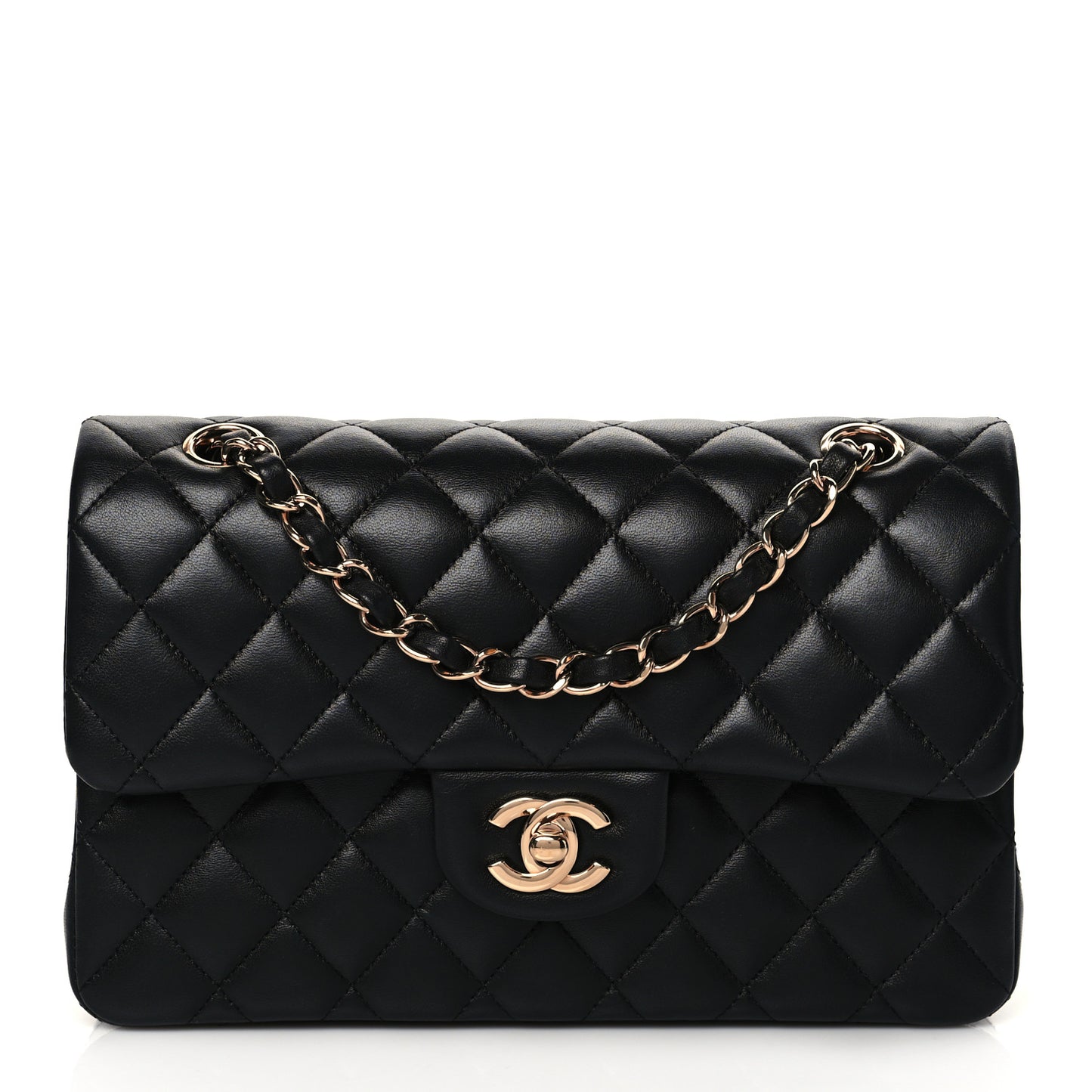 Lambskin Quilted Small Double Flap Black
