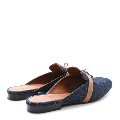 Hermes Calfskin Denim Oz Mules 37 Bleu Brut Gold 5 of 9
