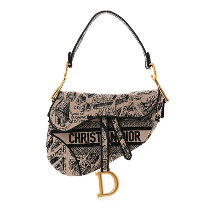 Christian Dior Canvas Embroidered Plan De Paris Printed Saddle Bag Beige Black 1 of 11