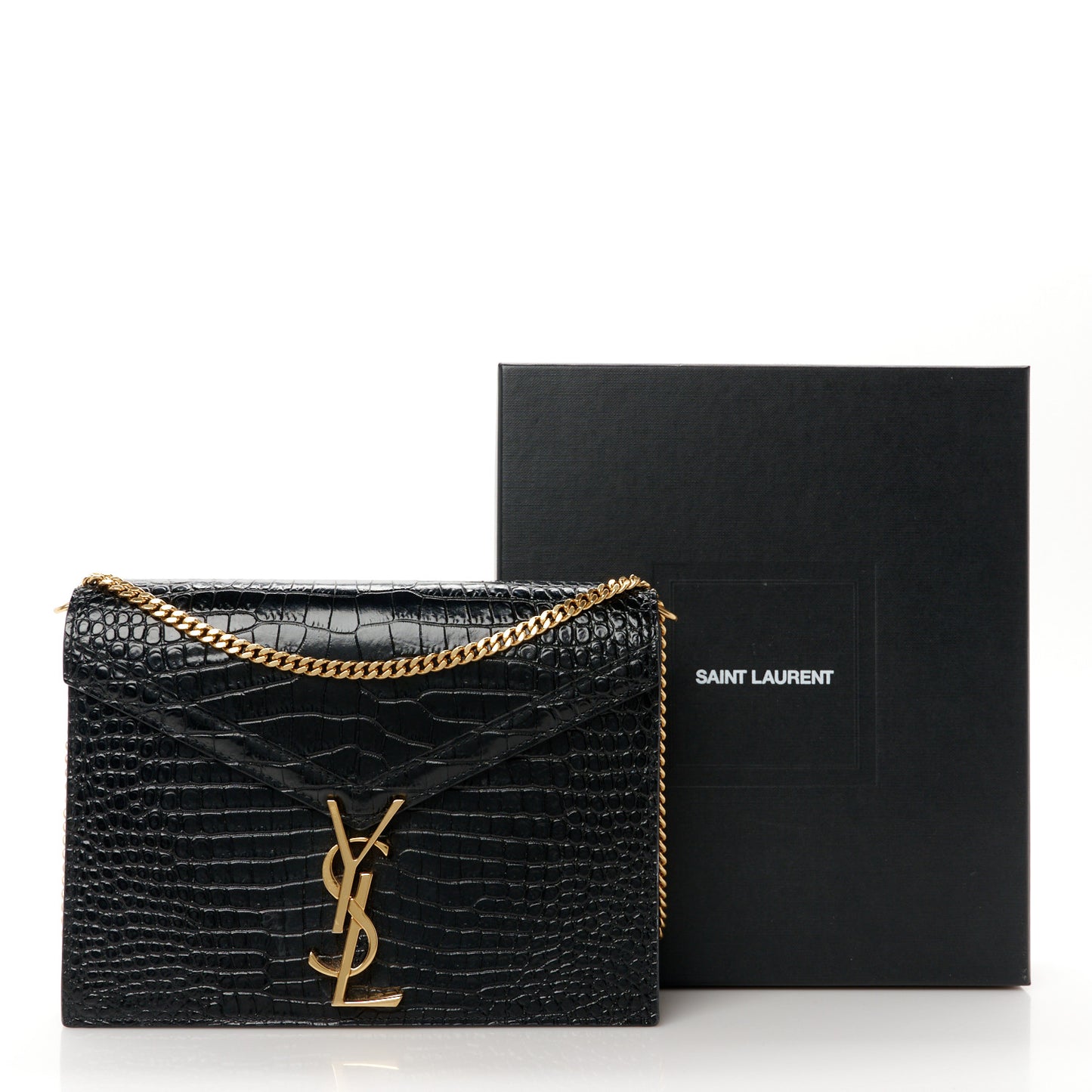 Calfskin Crocodile Embossed Monogram Cassandra Clasp Bag Black Rouge Legion