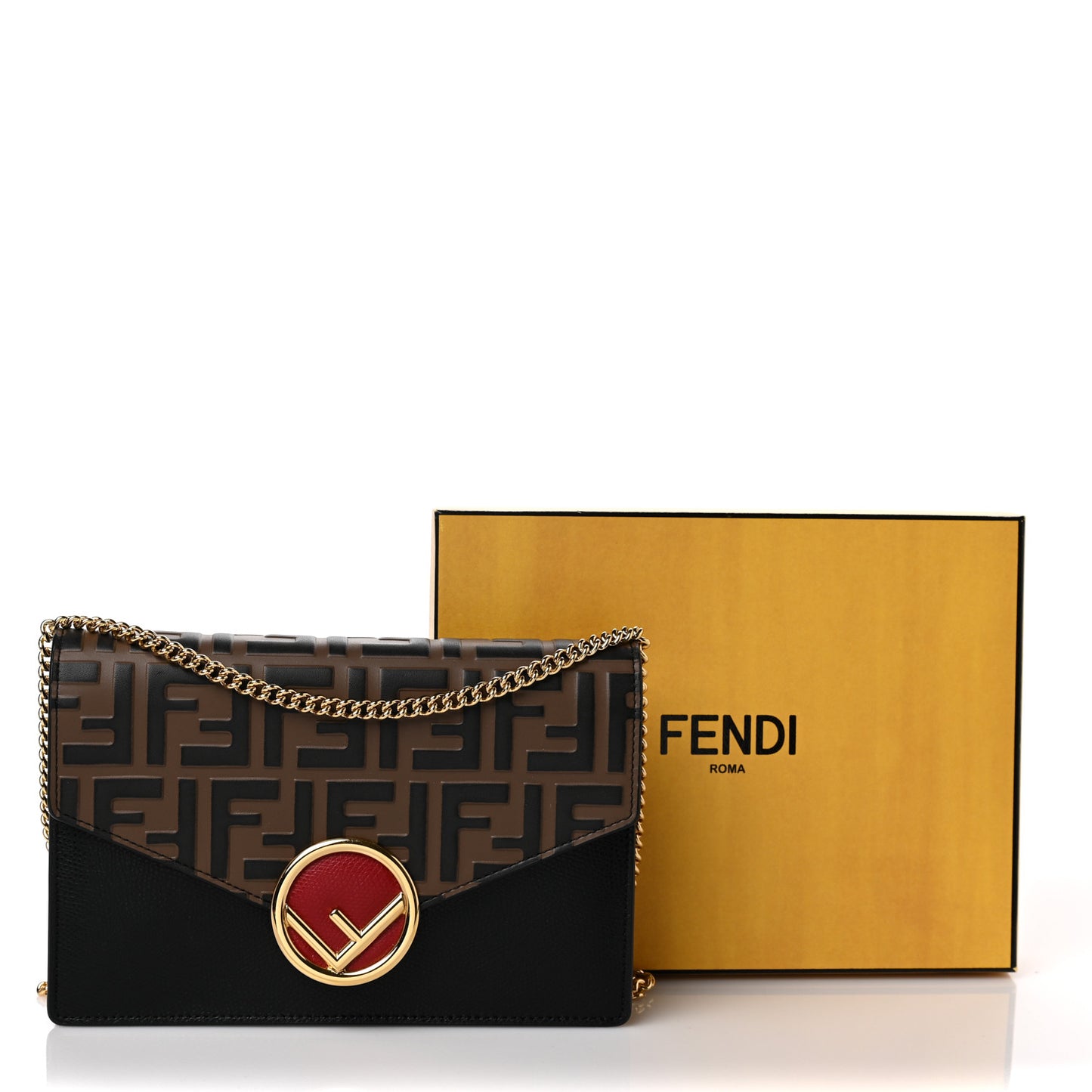 Vitello Cruise F is Fendi Bi-Color FF 1974 Embossed Medium Envelope Wallet On Chain Black Maya