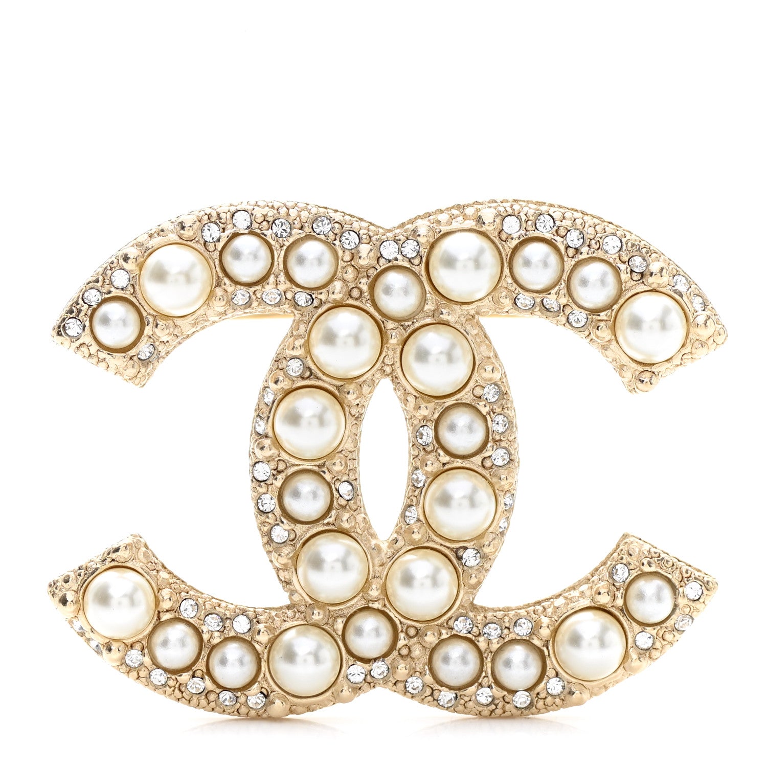 Chanel Metal Crystal Graduated Pearl CC Brooch Gold 1 of 4