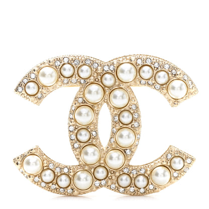 Chanel Metal Crystal Graduated Pearl CC Brooch Gold 1 of 4